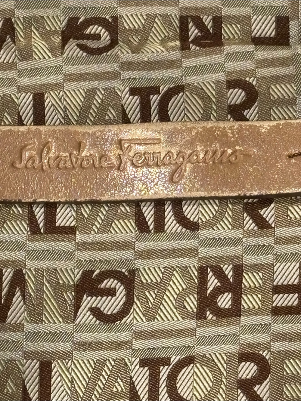 Salvatore Ferragamo Beige and Brown Monogram Crossbody Shoulder Bag - Picture 7 of 10
